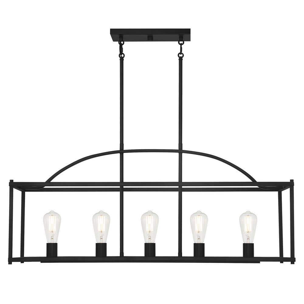Palladian 38 in. W x 16 in. H 5-Light Matte Black Linear Open Cage Metal Chandelier price history on PriceWatchPro