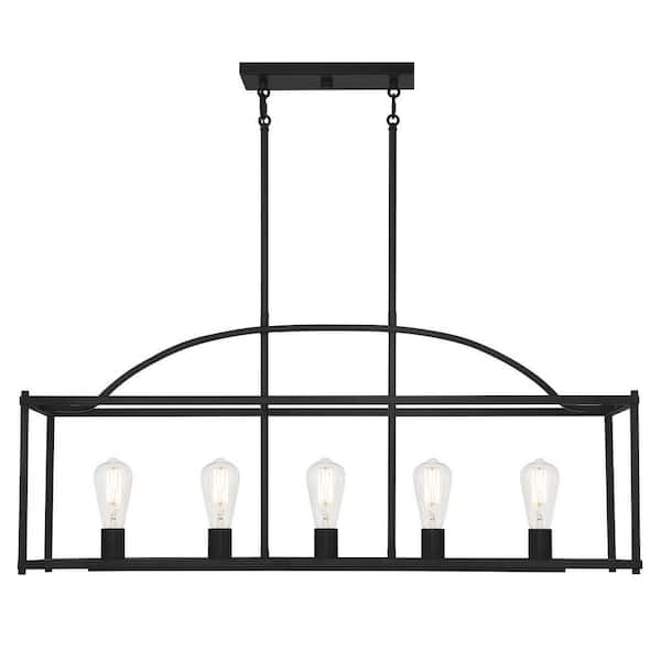 Savoy House Palladian 38 in. W x 16 in. H 5-Light Matte Black Linear Open Cage Metal Chandelier