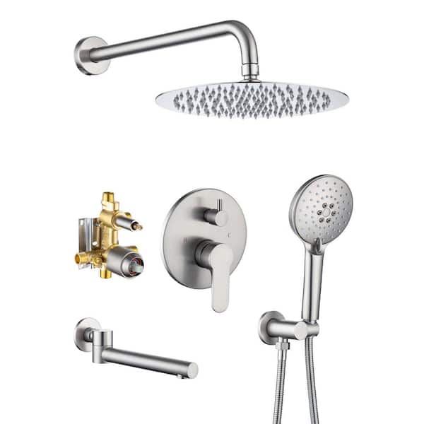 YONKI SUNSHIN INC Double Handle 3-Spray Tub and Shower Faucet 2.5 GPM in Brushed Nickel Valve Included, Tub Shower System with Rain Shower