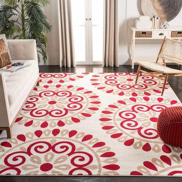 Newport 8 ft. x 10 ft. Cranberry/Cream Radial Floral Area Rug