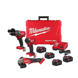 M18 FUEL 18-Volt Li-Ion Brushless Cordless Hammer Drill and Impact Driver Combo Kit (2-Tool) with 4 Batteries & Grinder