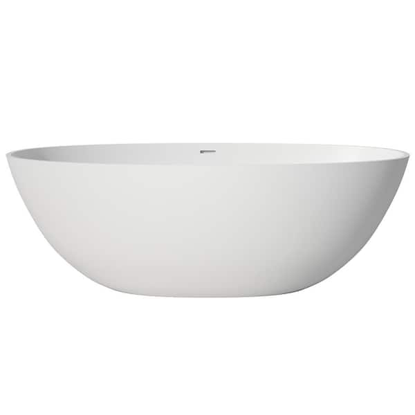 Eaton 65 in. x 30 in. Stone Resin Solid Surface Matte Flatbottom Freestanding Soaking Bathtub in White