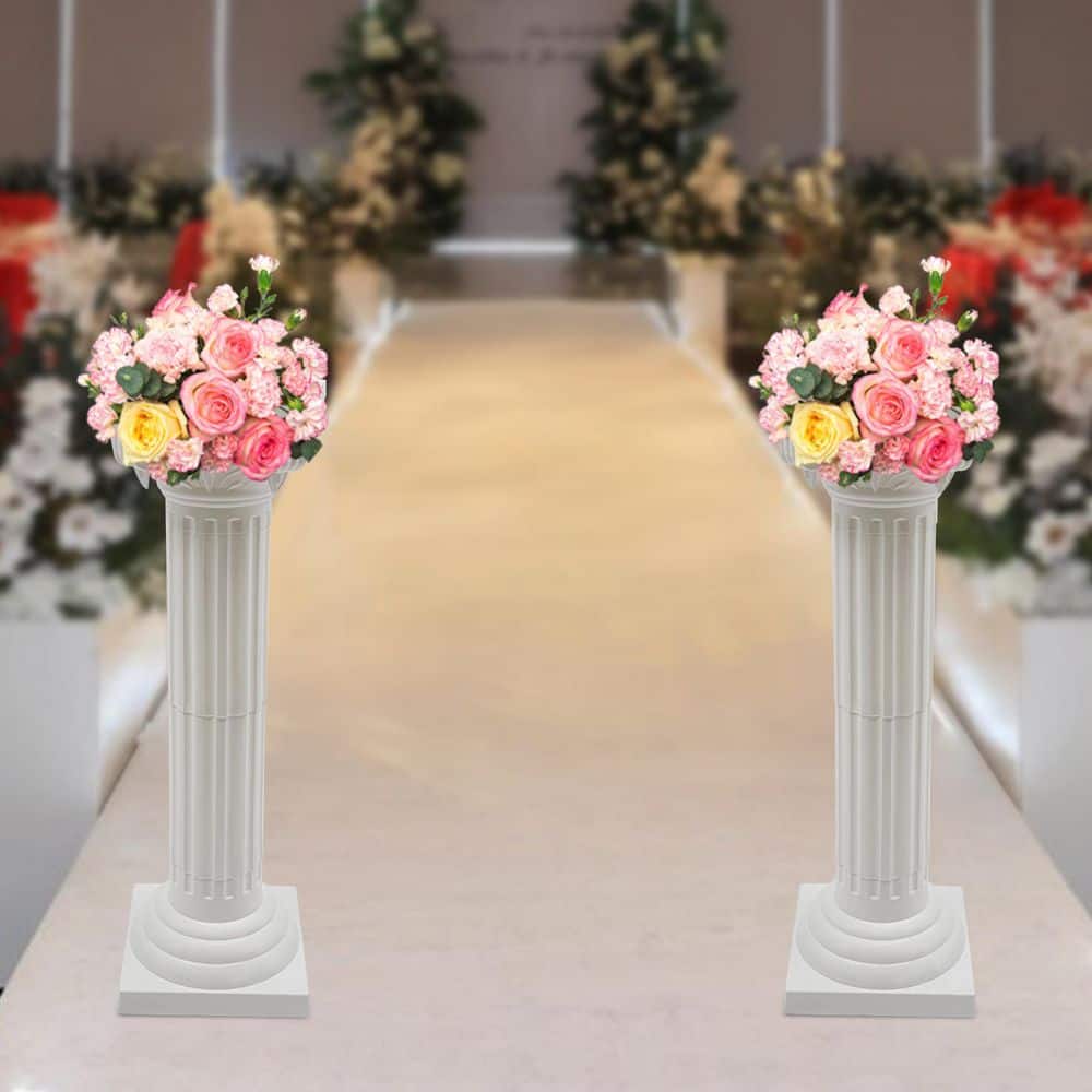 Tall White Plastic Roman Pillar Set for Wedding Decor