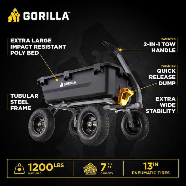 7 cu. ft. (40 in. x 27 in. x 11 in.), Patented Poly Bed Dumping Garden Cart, 1200 lbs. Capacity, Pull/Tow Handle Design