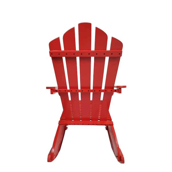 Red Populus Wood Outdoor Adirondack Chair Armchair Patio Rocking Chair for Garden, Beach, Pool, Campfire Chair