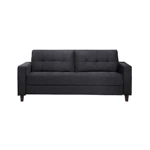 76 in Wide Square Arm Velvet Modern Straight Sofa In Black(2-Seats)