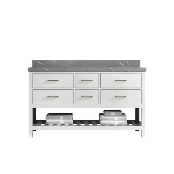 Willow Collections Parker 60 in. W x 22 in. D x 36 in. H Double Sink Bath Vanity in White with 2 in. Piatra Quartz Top