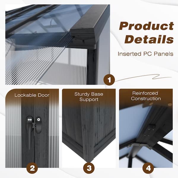 6 ft. x 8 ft. Wooden Black Garden Greenhouse with Multi-Layer Polycarbonate Panels and Adjustable Roof