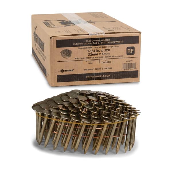1-1/4 in. x 0.120-Gauge 15° Smooth Shank Electrogalvanized Wire Coil Collated Roofing Nails (7200-Pack)