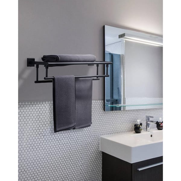 24 in. Wall Mounted Double Towel Bar in Matte Black