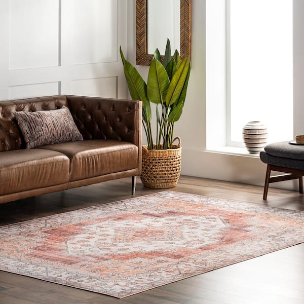 Dania Machine Washable Medallion Rust 5 ft. x 8 ft. Area Rug