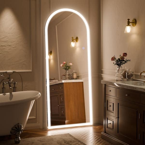 Modern White 30 in. W x 71 in. H Arched LED Full Length Mirror Floor Mirror