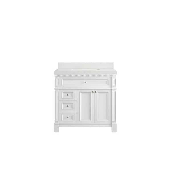 Willow Collections Paris 36 in. W x 22 in. D x 36 in. H Single Sink Bath Vanity Center in White with 2 in. Empira White qt. Top