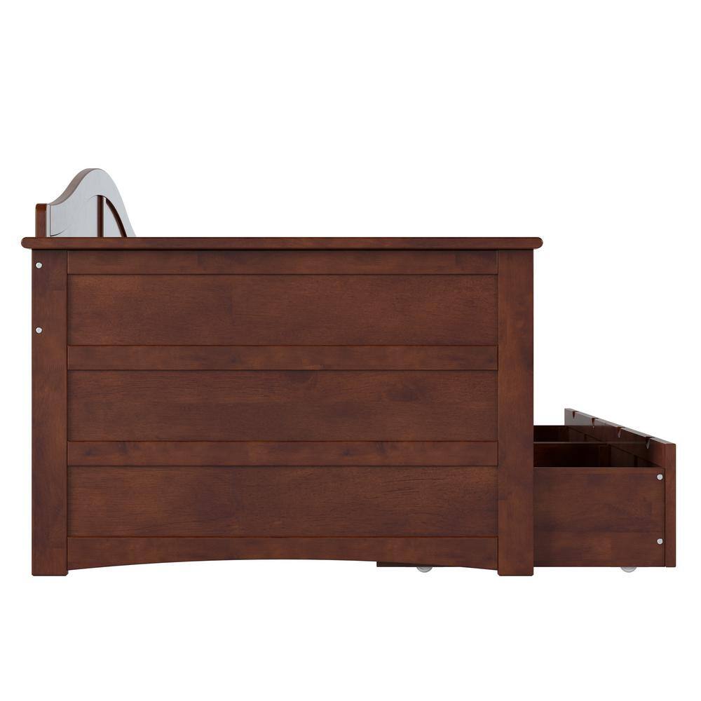 Acadia Walnut Twin Wood Daybed with 2 Storage Drawers