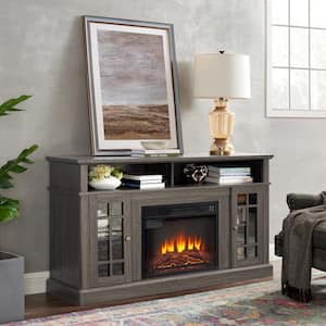 58 in. Freestanding Classic TV Stand Entertainment Console 23 in. Fireplace Insert TV Up to 65 in., Black + Dark Walnut