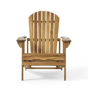 Outdoor Reclining Acacia Wood Adirondack Chair with Footrest, Armrest and Foldable for Backyard, Patio, Natural Stained