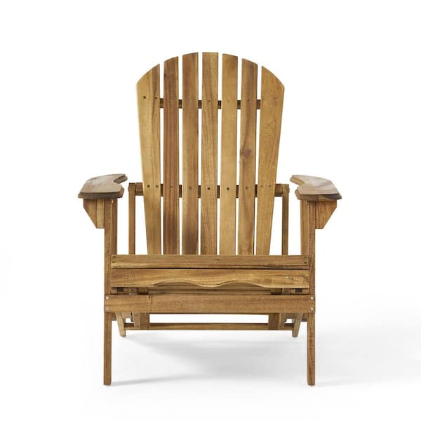 Unbranded Outdoor Reclining Acacia Wood Adirondack Chair with Footrest, Armrest and Foldable for Backyard, Patio, Natural Stained