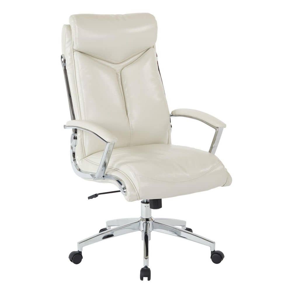 Faux Leather Seat Adjustable Height Executive Chair in Ivory with Adjustable Arms