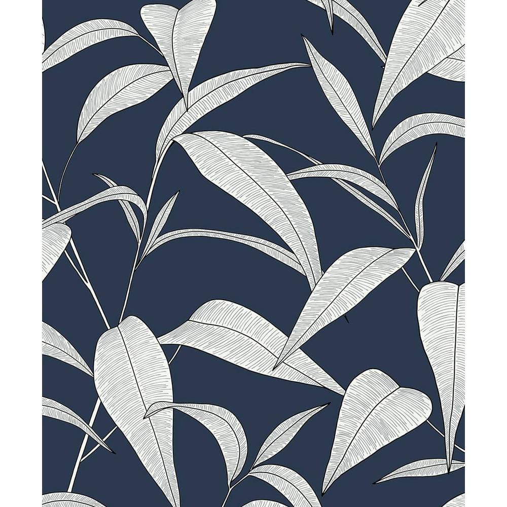 NextWall 31.35 sq. ft. Dark Blue Pinstripe Leaf Trail Vinyl Peel and