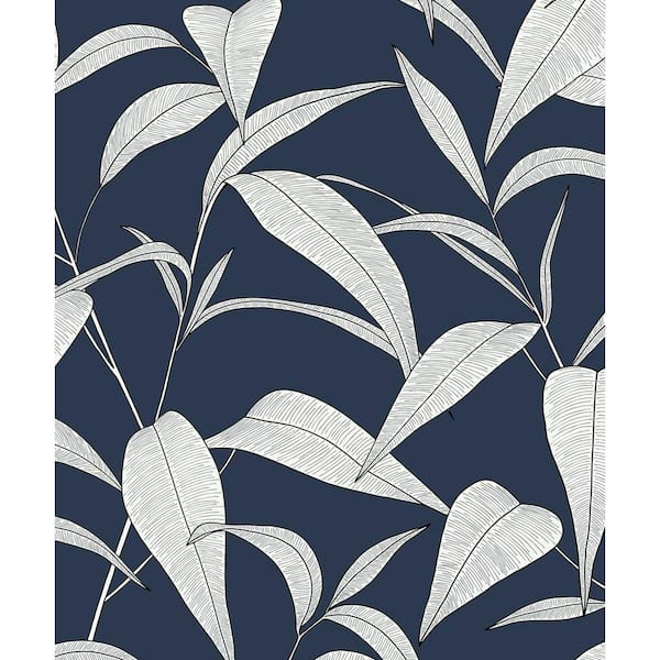 NextWall 31.35 sq. ft. Dark Blue Pinstripe Leaf Trail Vinyl Peel and Stick Wallpaper Roll