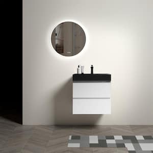 24.0 in. W x 18.1 in. D x 25.2 in. H Modern Floating Bathroom Vanity with 2 Drawers and Black Quartz Sand Sink in White