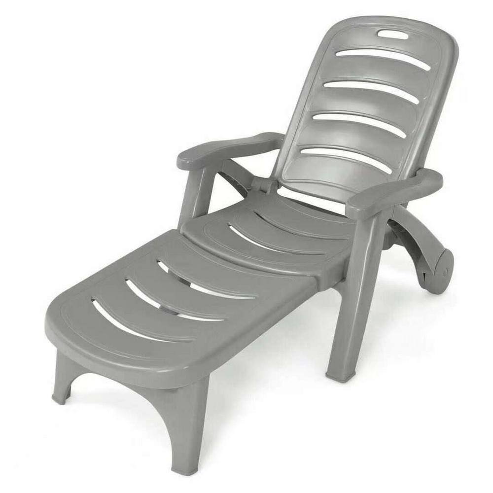 Plastic 5-Position Adjustable Outdoor Chaise Lounge Folding Lounger Chaise 