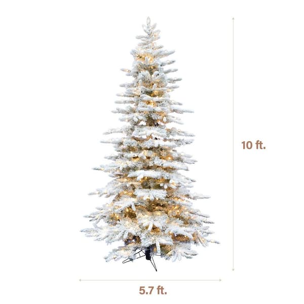 10 ft. Pine Valley Flocked Artificial Christmas Tree w/Smart Clear Lights with Easy to Connect
