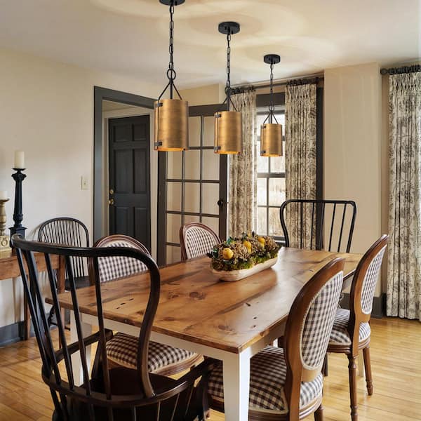 LLHZSY 13. 78 in. 1-Light Rustic Antique Bronze Cylinder Pendant