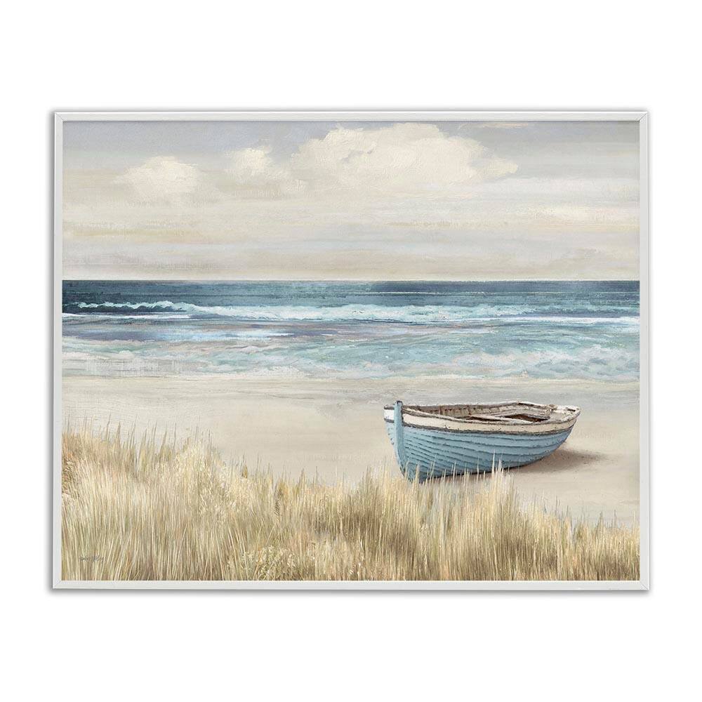 Boat on Grassy Shore by Amber Sterling White Framed Giclee Art Print Nature 11 in. x 14 in. price history on PriceWatchPro