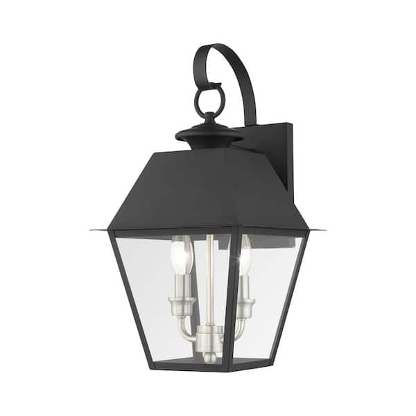 AVIANCE LIGHTING Helmsdale 16.5 in. 2-Light Black Outdoor Hardwired Wall Lantern Sconce with No Bulbs Included