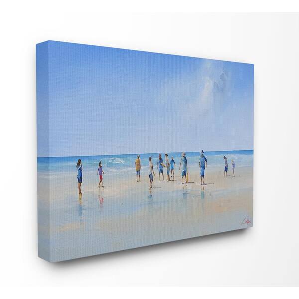 The Stupell Home Decor Collection 24 In X 30 In Beach Goers By The Ocean Bright Blue And Grey Painting By Craig Trewin Penny Canvas Wall Art Cwp 353 Cn 24x30 The Home Depot