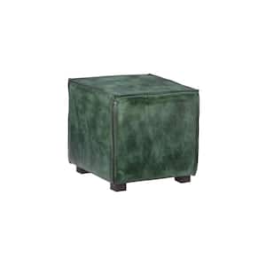 Laramie Green 16" Cube Genuine Leather Ottoman with Solid Wood Feet
