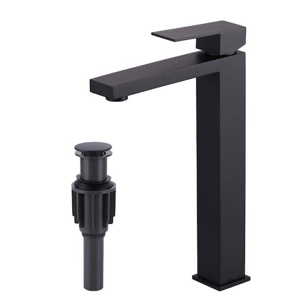 Single Handle Single Hole Bathroom Faucet with Drain Include in Matte Black