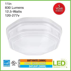 11 in. Octagon White Indoor Outdoor Ceiling LED Light 3 Color Temperature Options Wet Rated 830 Lumens Front Side Porch