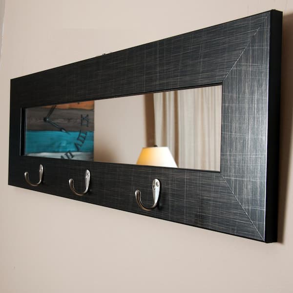 BrandtWorks Small Rectangle Black With Silver Accents Hooks Modern Mirror (10.5 in. H x 32.5 in. W)