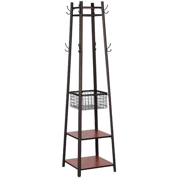 VECELO Industrial Coat Rack Freestanding, Brown-3 Clothes Stand with ...