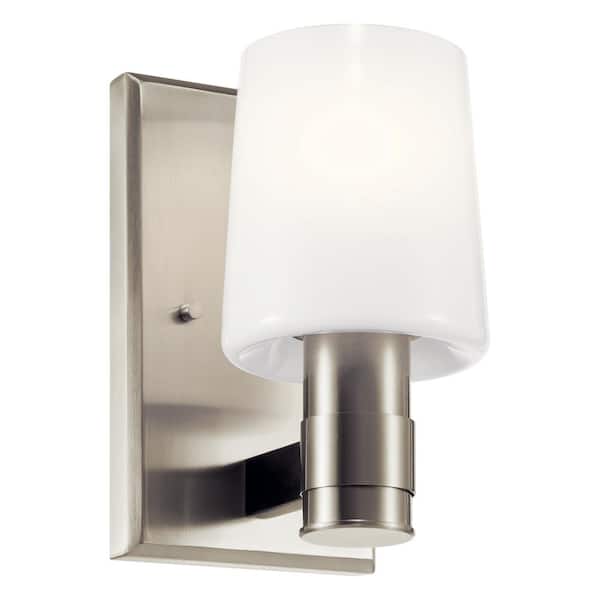 KICHLER Adani 1-Light Brushed Nickel Bathroom Indoor Wall Sconce Light with Opal Glass Shade