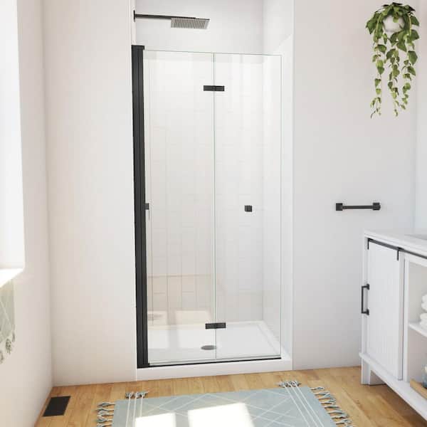 36 in. L x 36 in. W x 76 3/4 in. H Center Drain Alcove Shower Stall Kit in Matte Black