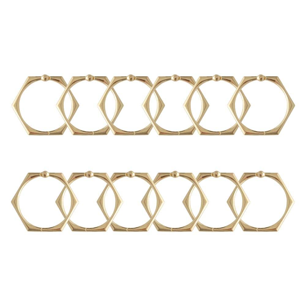 Gold Hexagonal Rustproof Zinc Shower Curtain Hooks Set of 12