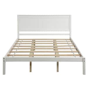 63 in.W White Queen Size Platform Bed Frame with Headboard, Wood Platform Bed with Slat Support, No Box Spring Needed