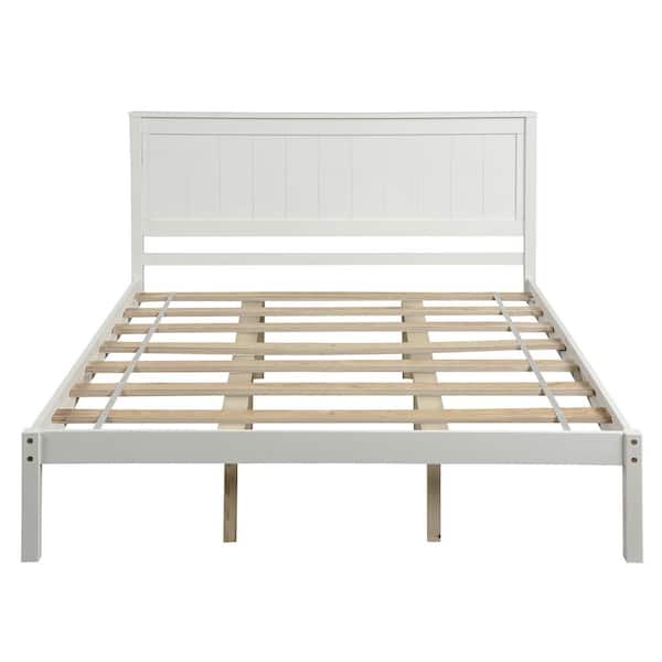 URTR 63 in.W White Queen Size Platform Bed Frame with Headboard, Wood Platform Bed with Slat Support, No Box Spring Needed