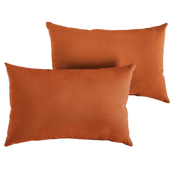 SORRA HOME Sunbrella Rust Orange Rectangular Outdoor Knife Edge Lumbar Pillows (2-Pack)