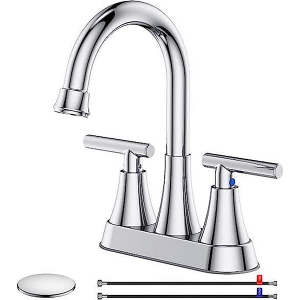 Dyiom Bathroom Faucet for Sink 3-Hole - 4 in. Chrome Sink Faucet with Pop-Up Drain and Water Supply Hose - Bath Accessory Set