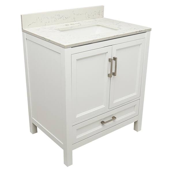 Amluxx Salerno 31 in. W x 22 in. D Bath Vanity in. White with Quartz Stone Vanity Top in Lyra White with White Basin