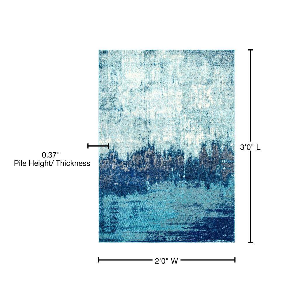 Blue Abstract Synthetic Easy Care Rectangular Area Rug