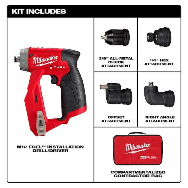 M12 FUEL 12V Lithium-Ion Brushless Cordless 4-in-1 Installation 3/8 in. Drill Driver with 4 Tool Head (Tool-Only)