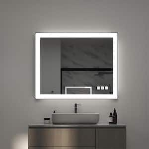 40 in. W x 32 in. H Rectangular Framed LED Anti-Fog Wall Mirror in Black with Backlit and Front Light