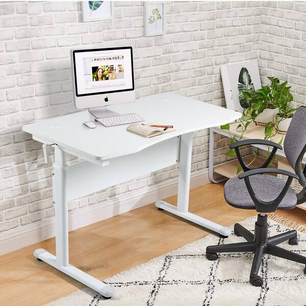 Homefun 47 In White Height Adjustable Standing Desk For Home Office And Study Area Hfhdof 035wh White Height Adjustable Standing Desk, Office Furniture Standing Desktop
