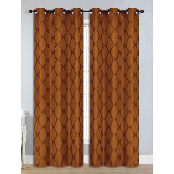 Bella Luna Semi-Opaque Julia Ikat Jacquard 84 in. L Room Darkening Grommet Curtain Panel Pair, Rust (Set of 2)