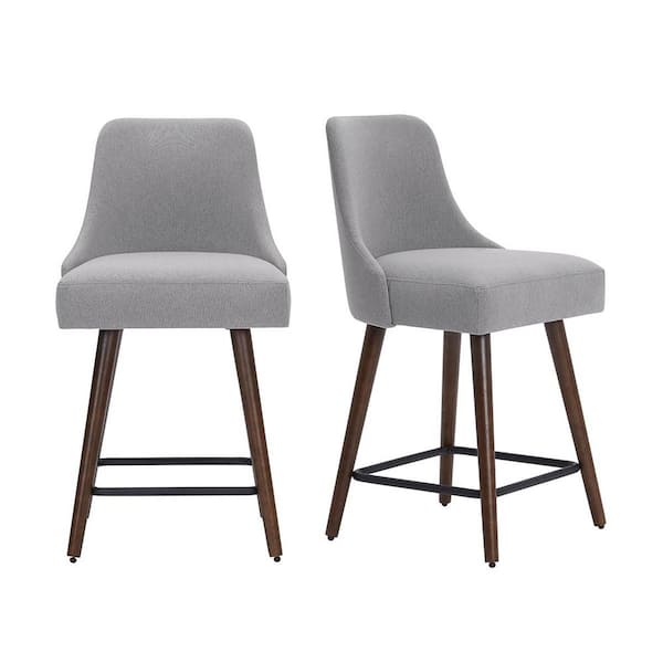 25 in. Benfield Stone Gray/Sable Wood Upholstered Counter Stools with Back (Set of 2)